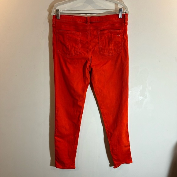 RAG & BONE Sz 31” Mid-Rise Skinny  Capri Jeans in Vibrant Orange Zipper at Hem - Picture 7 of 9